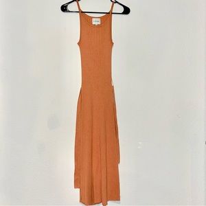 Salmon colored strappy midi dress with removable waist tie